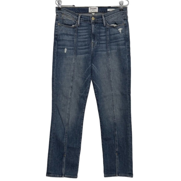 Frame Denim Le High Straight Distressed Designer Jeans, Sandpiper Blue size 28 - Picture 1 of 8